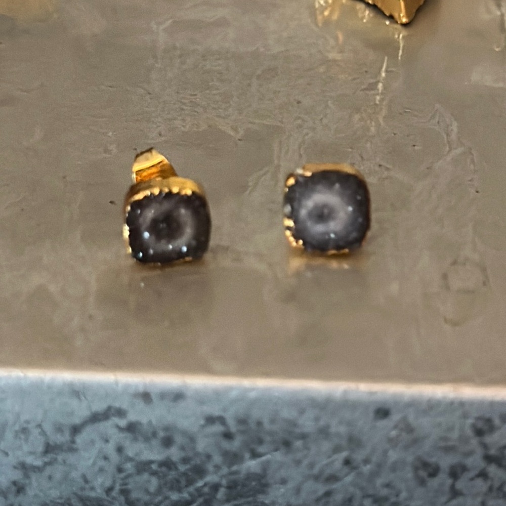 Druzy geode posts gold plated brown and white crystal 1/4” pierced earrings